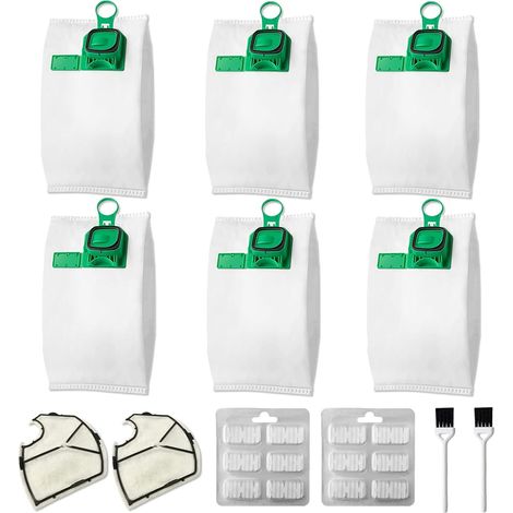 6 Sac aspirateur, 2 Filtre moteur, 2 Brosse, 12 Parfum, Compatible Vorwerk Kobold VK140 VK150 FP140 FP150 (1/5)