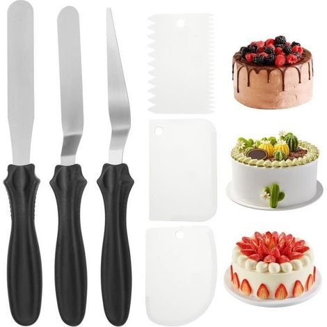 6-teiliges Set abgewinkelter Gebäckspatel, Kuchenglätter aus Edelstahl, abgewinkelter Gebäckspatel zum Glätten von Kuchen, abgewinkelter Gebäckspatel (1/4)