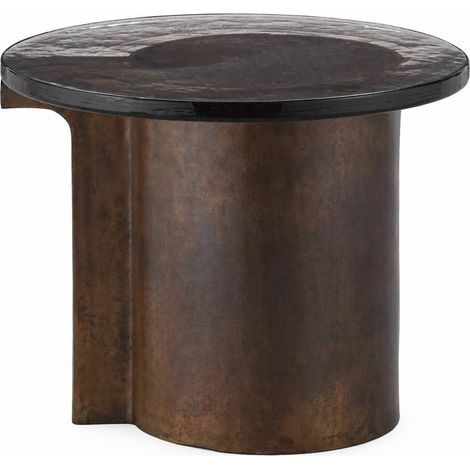 Table d'appoint ronde en métal et verre - laiton à l'huile (1/5)