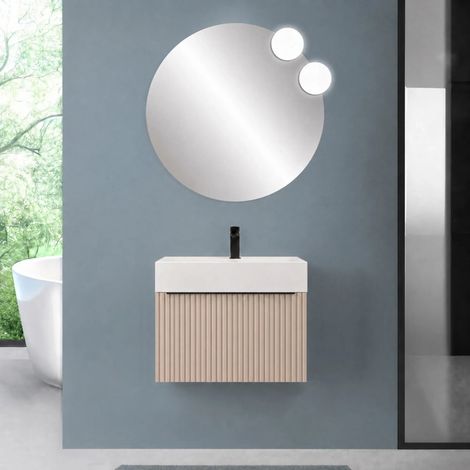 Mobile bagno sospeso 80 cm cappuccino con un cassetto e lavabo alto in resina Nara (1/5)