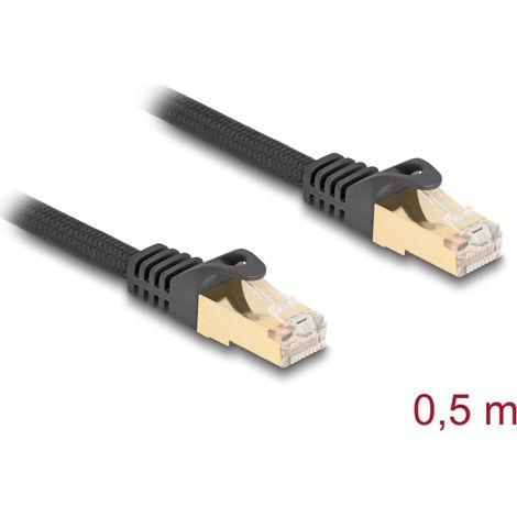 Delock Cable de red RJ45 con cubierta trenzada Cat.6A S/FTP macho a macho 0,5 m negro