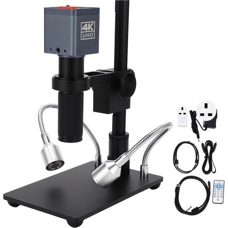 Caméra microscope industrielle 4K avec objectif 150X C-Mount, sortie USB pour soudure et réparation PCB, adaptateur 100-240VAC prise UK. (1/5)