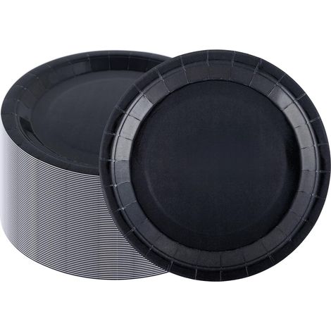 Assiettes en carton - 100 pièces - Noir - 23 cm - Rondes - Pour fêtes et événements (1/5)
