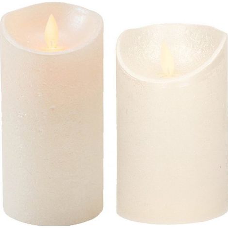 Set mit 2 cremefarbenen LED-Perlmuttkerzen mit beweglicher Flamme – 12,5 und 15 cm – Stumpenkerzen für den Innenbereich für eine warme Atmosphäre (1/3)