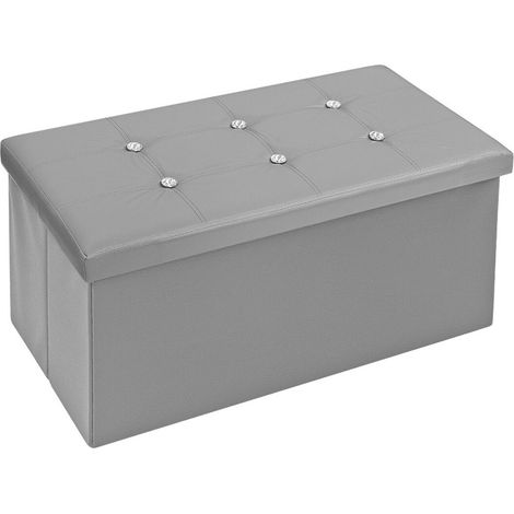 Cassapanca Contenitore Pouf Portaoggetti Poggiapiedi Diamante Strass Swarovski Tinta Unita 76x38x38 cm - Grigio