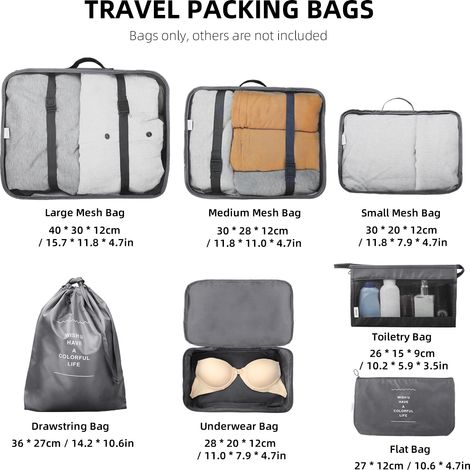 [Reise-Packwürfel-Set] 7-teiliges Netz-Organizer-Set für Gepäck – Unterwäsche, Toilettenartikel, Dunkelblau – 290T wasserdicht, 40 x 30 x 12 cm (1/4)