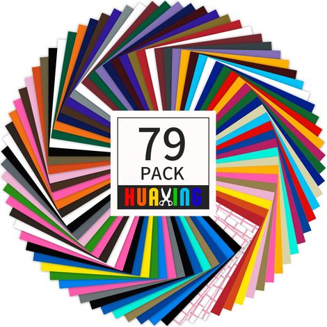 79 Paquets Feuilles de vinyle adhésives, 30,48 x 30,48 cm Vinyle auto-adhésif avec papier transfert transparent pour Machines (1/5)