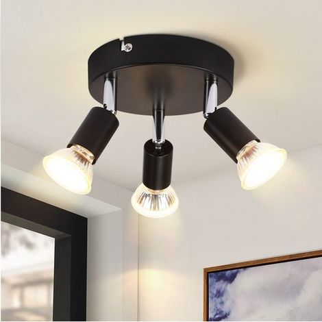GBLY LED Deckenstrahler 3 Flammig GU10 - Deckenleuchte Schwarz Metall Schwenkbar Deckenspots Industrial Flurlampe Innen Küche Wohnzimmer Schlafzimmer Esszimmer