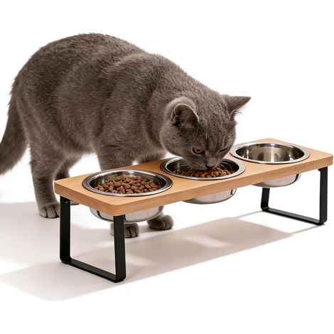 Lot de 3 gamelles surélevées pour chat - Station d'alimentation inclinée à 15° - Gamelle pour chien - Gamelle surélevée - Avec 3 bols en acier inoxydable pour petits chiens