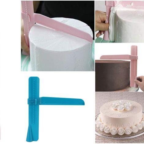 Lot de 2 racloirs à crème à hauteur réglable, petits outils pour lisser les gâteaux, pour la cuisine et la pâtisserie maison (bleu). (1/5)