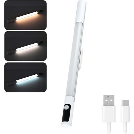 Tira de luces LED inalámbricas recargables con sensor de movimiento, 3 colores y modos de temperatura para armarios, cocinas y vitrinas. (1/5)