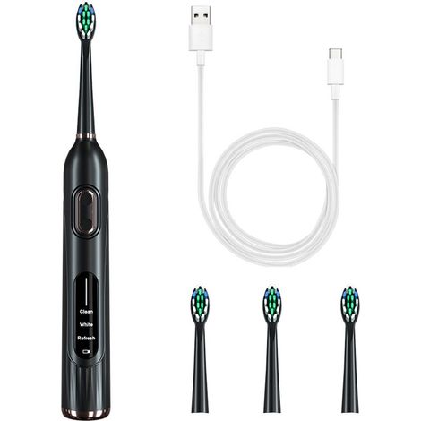 Brosse à dents électrique, 36000 oscillations / min, 3 modes, résistant à l\\'eau, conception ergonomique, 4 têtes incluses, noir (1/5)