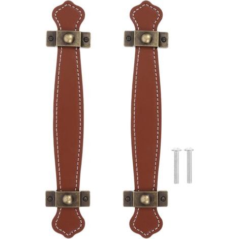 PoignéE En Cuir Pu Vintage Pour Meuble, Porte, Tiroir, Armoire, Valise - Lot De 2, Alliage De Zinc, Longueur 19 Cm, éCartement Des Trous 128 Mm, Couleur Marron (1/5)