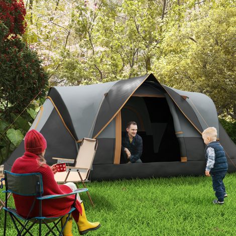 Tienda de Acampada para 5-6 Personas Impermeable 3000mm+ con Bolsa de Transporte y Gancho 455x220x180 cm Gris (1/5)