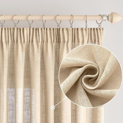 2 Rideaux Aspect Lin Semi-Transparent 140x280 Cm Tissu Doux Pour Salon Cuisine Chambre