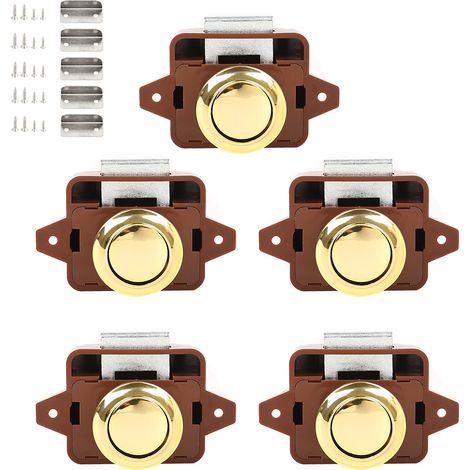 Bouton Poussoir Camping Car, 5 Pièces Bouton Poussoir Loquet Serrure Camping Car Bouton Poussoir Camping Car Serrure Loquet Porte Pour Camping Car/Rv/Caravane/Tiroirs (1/5)