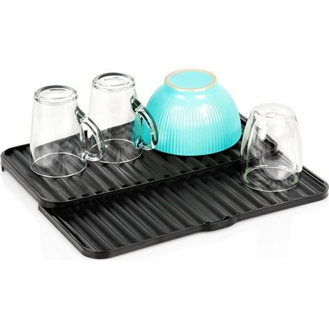 VILDE Tapis Égouttoir Vaisselle 2 Niveaux - Plastique Noir - Évacuation de l'Eau - Idéal pour Cuisine et Camping (1/5)