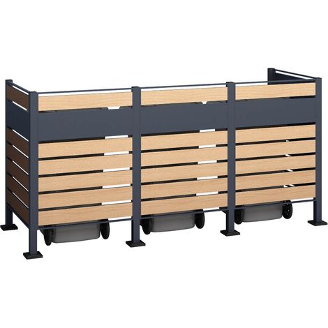 Westmann Habillage métallique pour conteneur à déchets Planum  3x240 L  Aspect bois  250x90x120 cm
