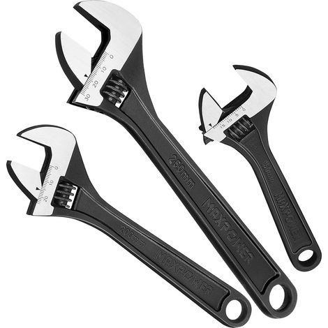 MAXPOWER Adjustable Spanner Set, 3PCs Adjustable Wrench Set, Black - 150mm, 200mm & 250mm (1/5)