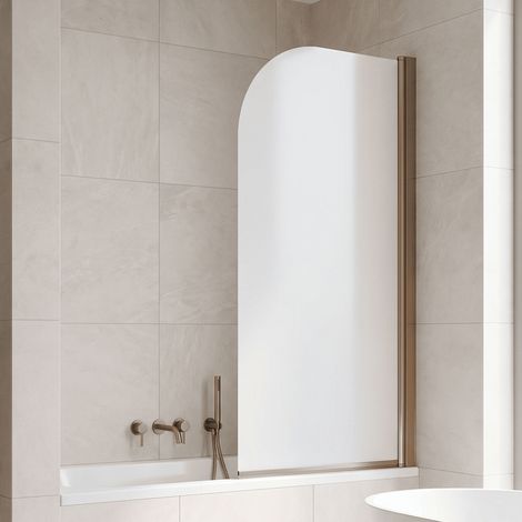 Nuie Pacific Brushed Bronze Profile Round Top Hinged Bath Screen 1430mm H x 790mm W - 6mm Glass