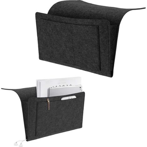 Compartimento de almacenamiento para cama，organizador para cama，bolsa colgante de fieltro grueso para cama，para control remoto，gafas (negro)