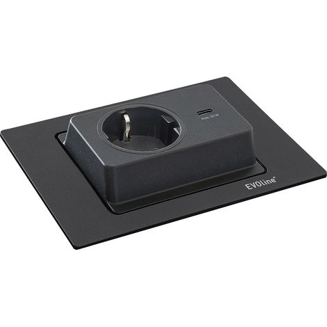 EVOline Spin Steckdose Schukosteckdose USB-C-Charger schwarz matt, 180° drehbar, 48,2 mm, Kunststoff (1/5)