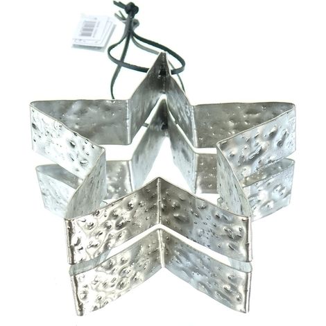 GASPER Weihnachtsstern Silberfarben mit Hammerschlagoptik & Lederband Ø 16 cm (1/3)