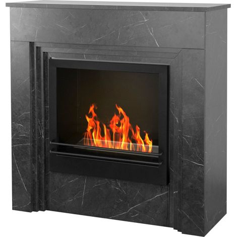 Divina Fire – Cheminée bioéthanol au sol – Design marbre noir – Brûleur inox 430SS – Surface chauffée jusqu'à 30 m² – Installation rapide sans conduit