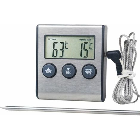 Thermomètre de cuisine numérique grand écran LCD. longue sonde pour Grill four. viande cuisson température alarme minuterie outil (1/5)