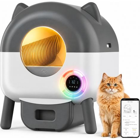 Litiere Chat Autonettoyante XXL, Grand Bac à Litière pour Chat 89L, Contrôle APP, Capteurs de Sécurité, Anti-Odeurs, Silencieux, Litiere Automatique pour Grands Chats et Multi-Chats, Gris Foncé (1/5)