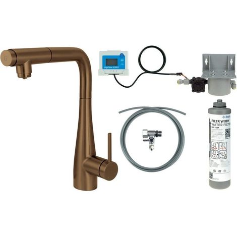 Miscelatore per lavello cucina con kit filtro acqua e bocca estraibile bronzo spazzolato - Lyra