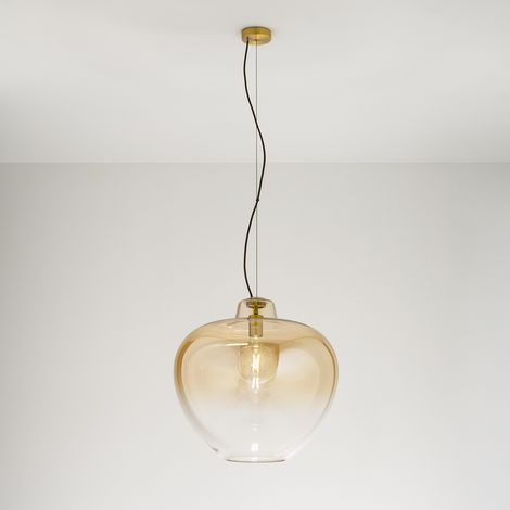 Sospensione Contemporanea Big Bowl Metallo Ottone Vetro Ambra 1 Luce E27