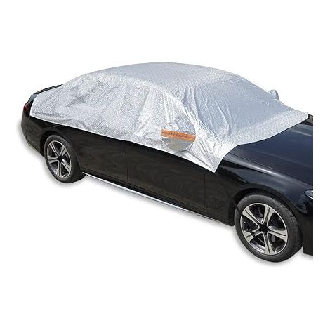 Funda impermeable para coche, media funda a prueba de rayos UV y viento para coche, sol, lluvia, polvo, todo tipo de clima, parabrisas, ventanas laterales/traseras, para sedán (1/5)