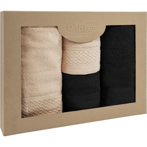 FROTTE Baumwollhandtücher, einfarbig, Set ECO, 4-teilig, Cappuccino-Schwarz (1/5)