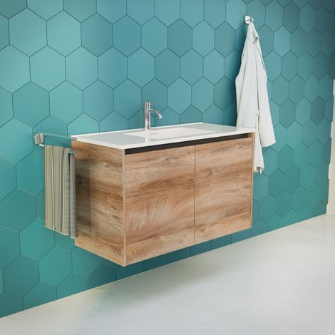 Inda - Mobile bagno 100 cm Rovere naturale con 2 ante e lavabo (1/5)