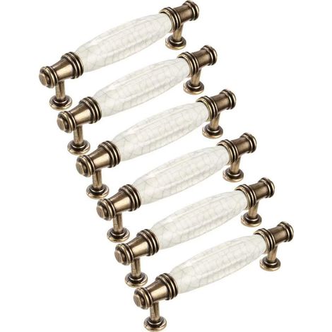 MINKUROW Manija De Puerta Con Pomo De Nudo En Forma De T Vintage Para Armario, Cajón, Dormitorio, Muebles, Cerámica Y Aleación De Zinc, Cc: 128 Mm / Longitud Total 150 Mm Juego De 6 (1/5)