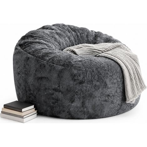 Sillón puf de respaldo alto curvo gris en franela, 100 x 98 x 61 cm HOMVRA (1/5)