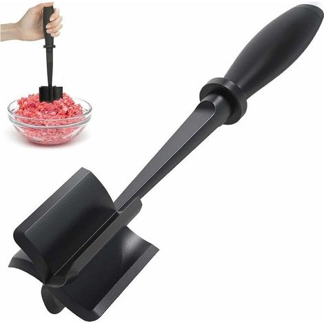 Hachoir à Viande en Abs De Qualité Hachoir à Hamburger Masher De Boeuf Presse Purée, Noir Hachoir à Viande Résistant à La Chaleur pour Remuer Et Hacher La Viande Hachée Pendant La Friture (1/5)