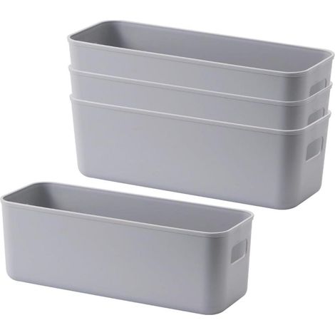 4er Set Aufbewahrungsboxen mit Griffen, stapelbar, Kunststoff, Weiß (1/5)