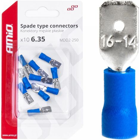 Conectores planos macho aislados de 6,35 mm x 1,5-2,5 mm², 15 A, 10 unidades, amio-03070 (1/4)