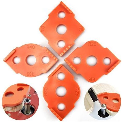 Gabarits de Défonceuse à Rayon 4pcs Radius Jig Gabarit de Routeur Calibres D'angle D'affutage pour Outil de Travail du Bois Coins Arrondis R5 R10 R15 R20 R25 R30 R35 R40 (Orange) (1/4)