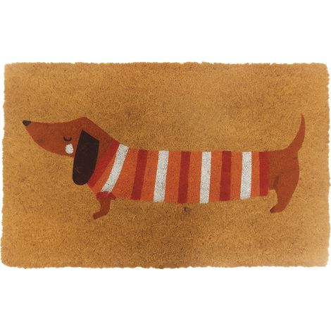 Felpudo de coco Relaxdays 60 x 40 cm, diseño de perro, antideslizante, resistente a la intemperie, multicolor.