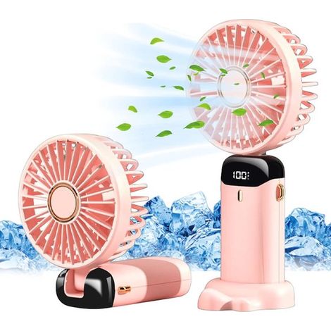 Ventilatore portatile,ricaricabile tramite USB,alimentato a batteria e con display a LED,esterni e viaggi (rosa) (1/5)