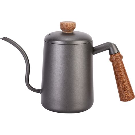 Cafetière en acier inoxydable de 600 ml avec poignée en bois et ouverture étroite pour le thé et l'eau (1/5)
