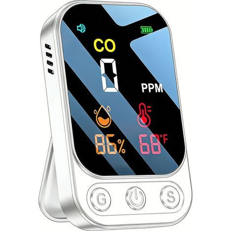 Détecteur de monoxyde de carbone portable 3 en 1 pour la maison et les voyages, autonomie de 120 heures en veille, détecteur de CO rechargeable, alarme sonore et visuelle pour camping (1/4)