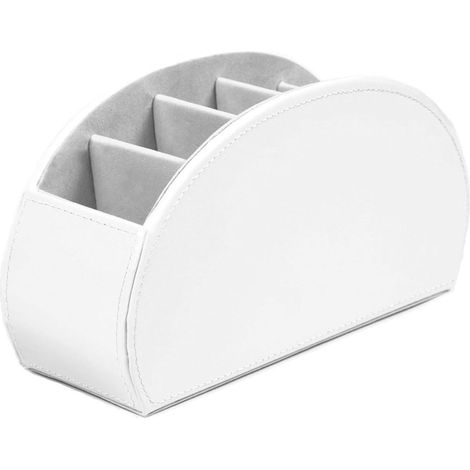 Organiseur de télécommandes en similicuir blanc  5 compartiments  Rangement de bureau  Rangement pour télécommande TV  Porte-stylos  Rangement pour maquillage  H 12 x L 22,53 x P 7,8 cm