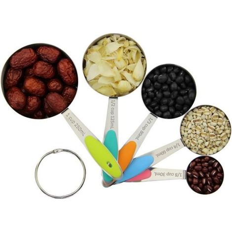 Lot de 5 Tasses doseuses Mesure Tasses Avec Poignées Acier Inoxydable Cuillère à Mesure Cuisine Mesure Cup (5 Tasses) (1/4)