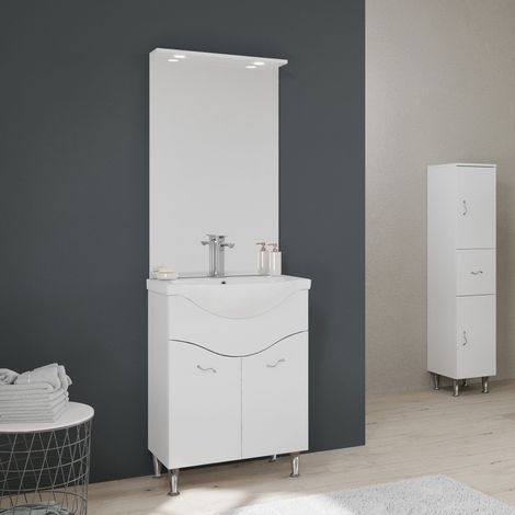 Mueble De Baño De Suelo 65Cm 2 Puertas, Espejo Con Led Blanco Brillante Easy (1/5)