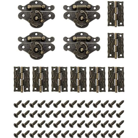 Set of 4 antique vintage locks, decorative antique box clasps with 8 hinges and 56 screws for decorative cabinets, wardrobes, and boxes. (1/5)