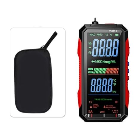 FS899S Multimètre numérique True RMS 6000 points Tension AC/DC Testeur de résistance avec batterie rechargeable USB-C Grand écran rétroéclairé Lampe de poche Rouge Noir (FS899S + sac) (1/5)